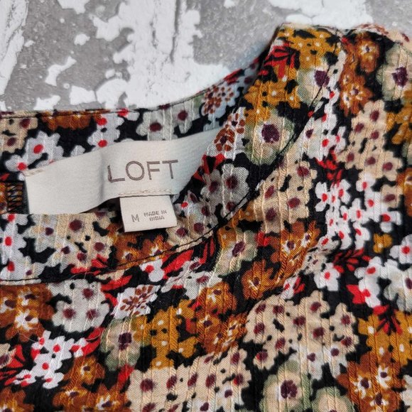 2425 Loft Women's Floral Top with Rouched Sleeves Size Medium - Picture 2 of 6